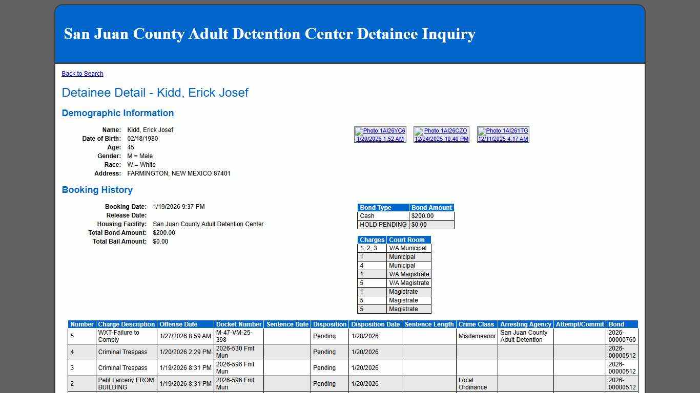 Detainee Detail - Kidd, Erick Josef