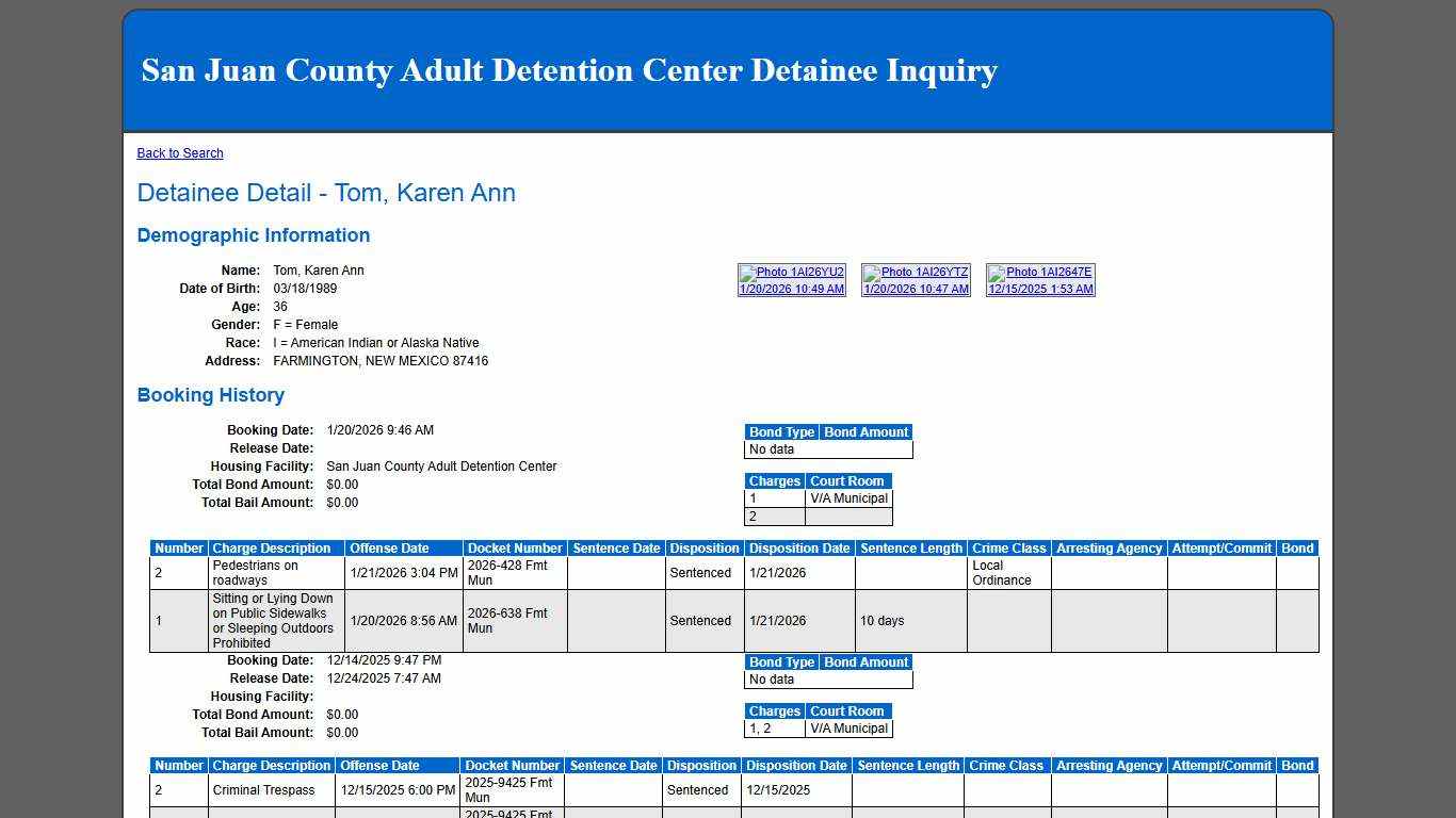 Detainee Detail - Tom, Karen Ann